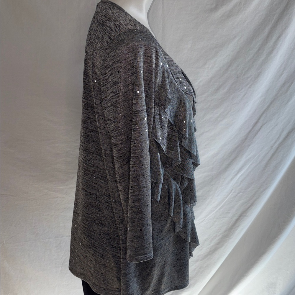 Notations Sparkly Gray Diagonal Ruffle Top - Picture 6 of 10
